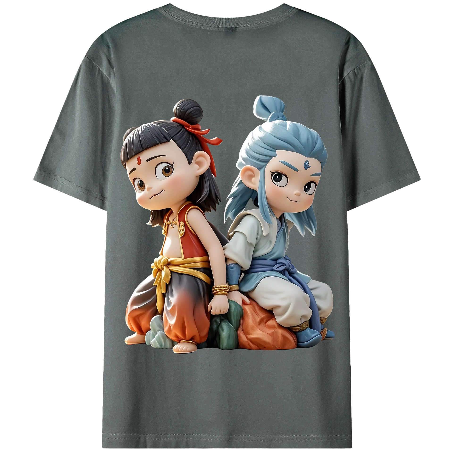 （画像用） Ne Zha 2 ナタ 魔童の大暴れ 綿100％半袖Tシャツ（背面プリント）
